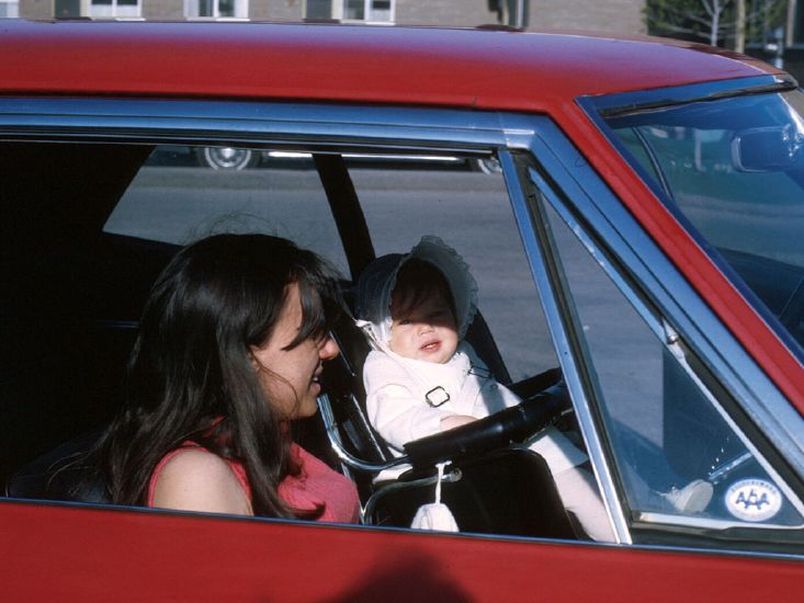 Anita in 1960's car seat in our 1967 Chevrolet Biscayne